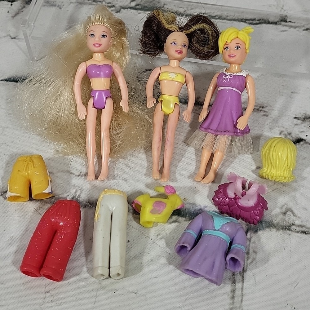 Polly Pocket Mini Fashion‎ Doll Lot 3 Dolls With Clothes Bottoms Tops Mattel
